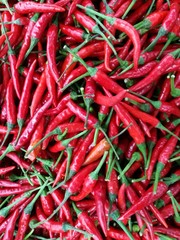 fresh red chillies in the food market