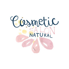 Obraz premium Cosmetic salon logo, label for hair or beauty studio, natural cosmetic, spa center watercolor vector Illustration