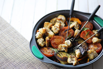 Vegetables grilled pan fried eggplant and tomatoes