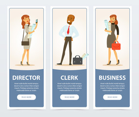 Business group, company staff, business banners for advertising brochure, promotional leaflet poster, presentation flat vector elements for website or mobile app