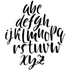 Hand drawn dry brush font. Modern brush lettering. Grunge style alphabet. Calligraphy script. Vector illustration.