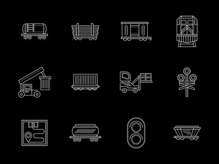 Fototapeta na wymiar Rail freight transportation flat line vector icons