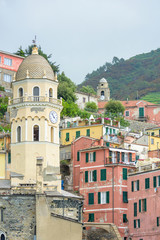 Fototapeta na wymiar The belltower of the church of Santa Margherita. Vernazza, Cinque Terre, Italy.
