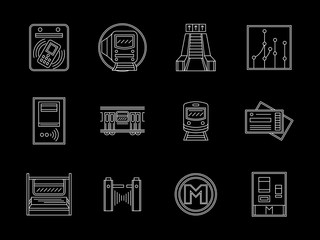 Urban subway flat line vector icons set