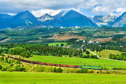 Freight train in the High Tatra Mountains, Slovakia
