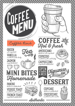 Coffee menu restaurant, drink template.