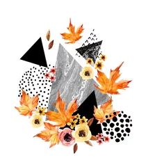 Poster Hand drawn falling leaf, doodle, water color, scribble textures for fall design © Tanya Syrytsyna