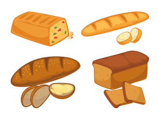 Bread flat icons set for bakery shop or patisserie.