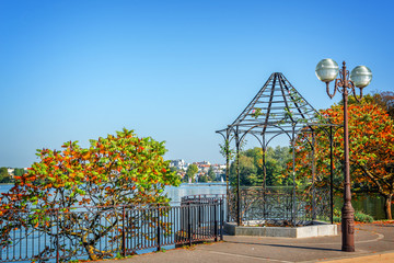 Obraz premium Old vintage colorful boats on the lake of Enghien les Bains near Paris, France