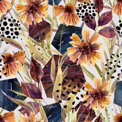 Poster Herfst aquarel bloemstuk, naadloze patroon. © Tanya Syrytsyna