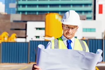 Engineer builder at construction site