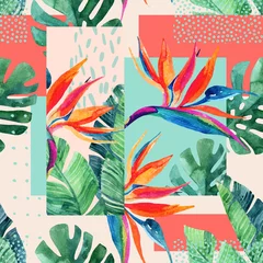 Zelfklevend Fotobehang Abstract tropisch zomerontwerp in minimalistische stijl. © Tanya Syrytsyna