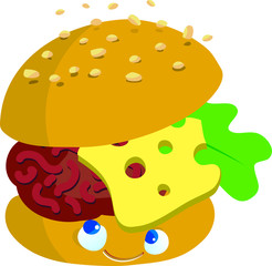 Alimentation and food, sandwich with hamburger cartoon, cute dynamic for kids, restaurant and childhood