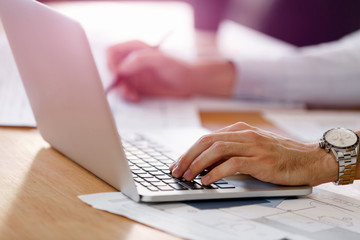 Desk and hands close up