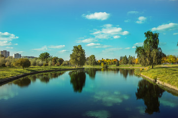 Fototapeta na wymiar Beautiful water landscape in Belarus background