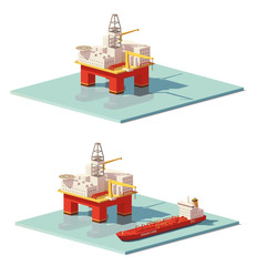 Naklejka premium Vector low poly offshore oil rig drilling platform
