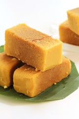 Mysore Pak isolated on white / indian festival sweets