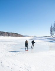 Couple skating on the frozen lake