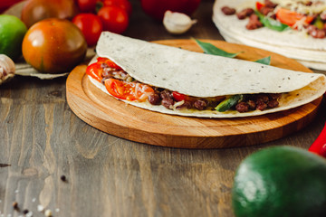 The vegetarian quesadilla - traditional mexican food.