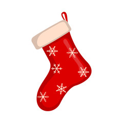 Christmas sock icon in flat style isolated on white background