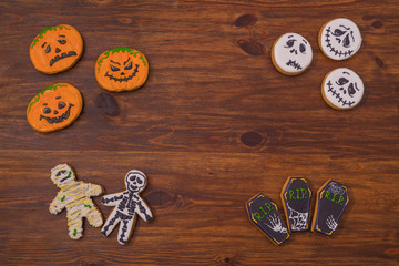 Delicious cookies for Halloween with funny faces