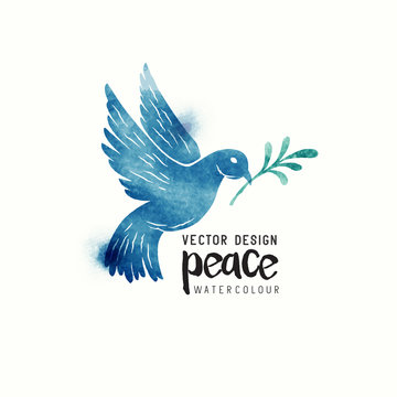An isolated dove flying. Christmas symbol of Peace dove watercolor. Vector illustration