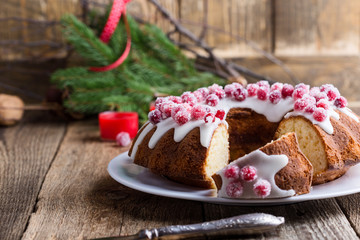 Candied cranberries bundt cake with lemon sugar glaze
