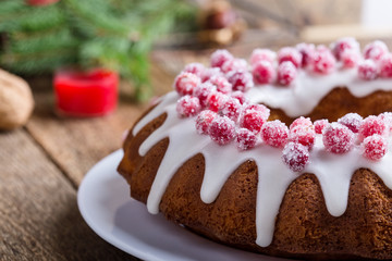 Candied cranberries bundt cake with lemon sugar glaze