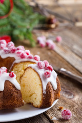 Candied cranberries bundt cake with lemon sugar glaze