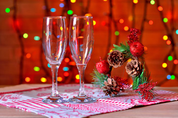glasses of champagne and Christmas decorations