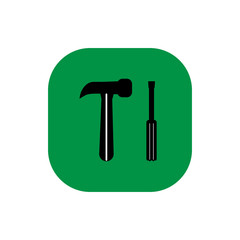 Screwdriver and hammer square icon vector