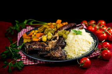 traditional moroccan dish couscous salad with Sausage