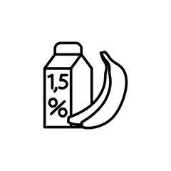 thin line low-calorie milk and banana icon on white