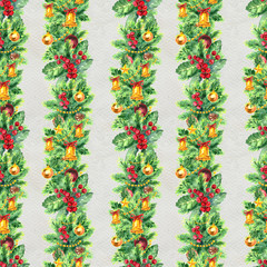 Merry Christmas seamless pattern with garlands