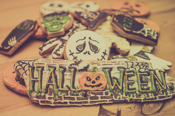 Preparing for Halloween. Halloween cookies on a Table