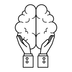 hands with brain organ isolated icon
