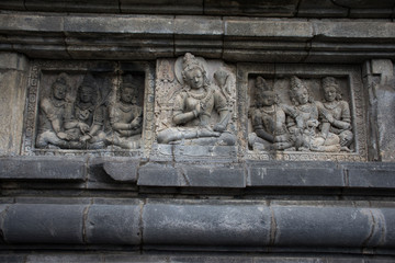 Sculpture in the wall. Ancient Hindu Temple of Prambanan in Yogyakarta, Indonesia.