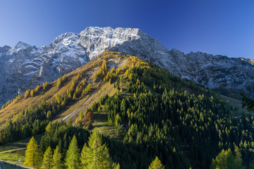 Panorama german-austrian alps near Berchtesgaden in autumn.