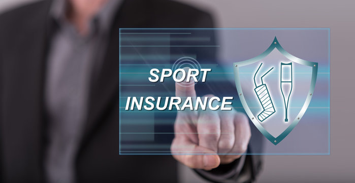 Man touching a sport insurance concept on a touch screen