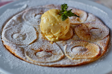 Apple strudel with ice cream