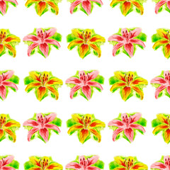 Seamless pattern with yellow lily