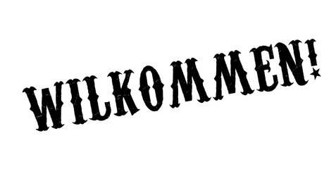 Wilkommen rubber stamp. Grunge design with dust scratches. Effects can be easily removed for a clean, crisp look. Color is easily changed.