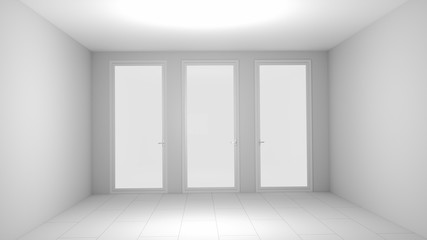 3D illustration white empty room