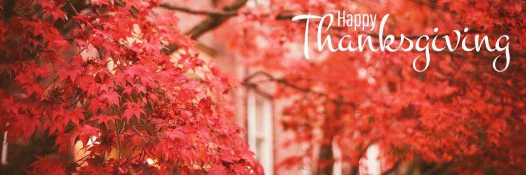 Composite image of illustration of happy thanksgiving day text