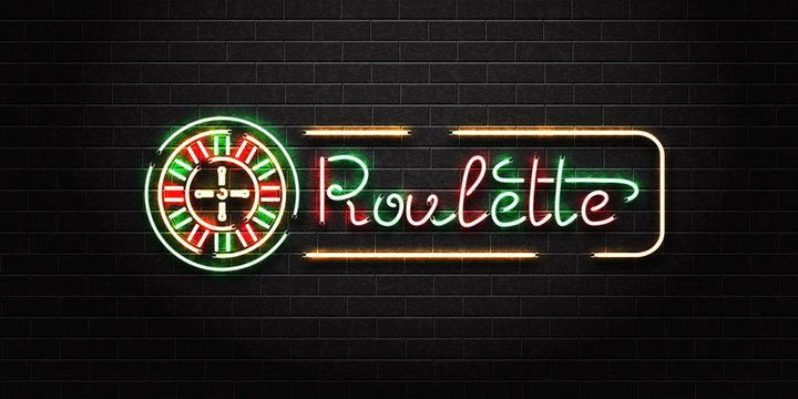 Vector realistic isolated neon sign of Roulette for decoration and covering on the wall background. Concept of casino and gambling.