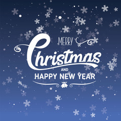 Fototapeta na wymiar Christmas and new year typographical on winter background. Vector