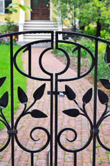 Wrought Iron Gate With Leave Scrolls, Detail