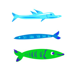 Cute character fish vector illustration set isolated