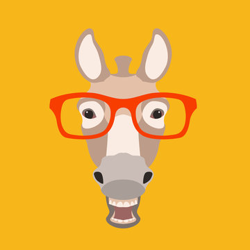 donkey face in glasses vector illustration style flat