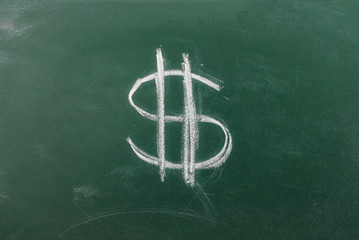  Dollar sign, symbol on chalkboard, blackboard texture